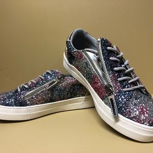 NWOT Kidpik Girls sparkle rainbow zip up sneakers